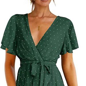 Romwe Women's Short Sleeve V Neck All Over Print High Waist A Line Summer Short